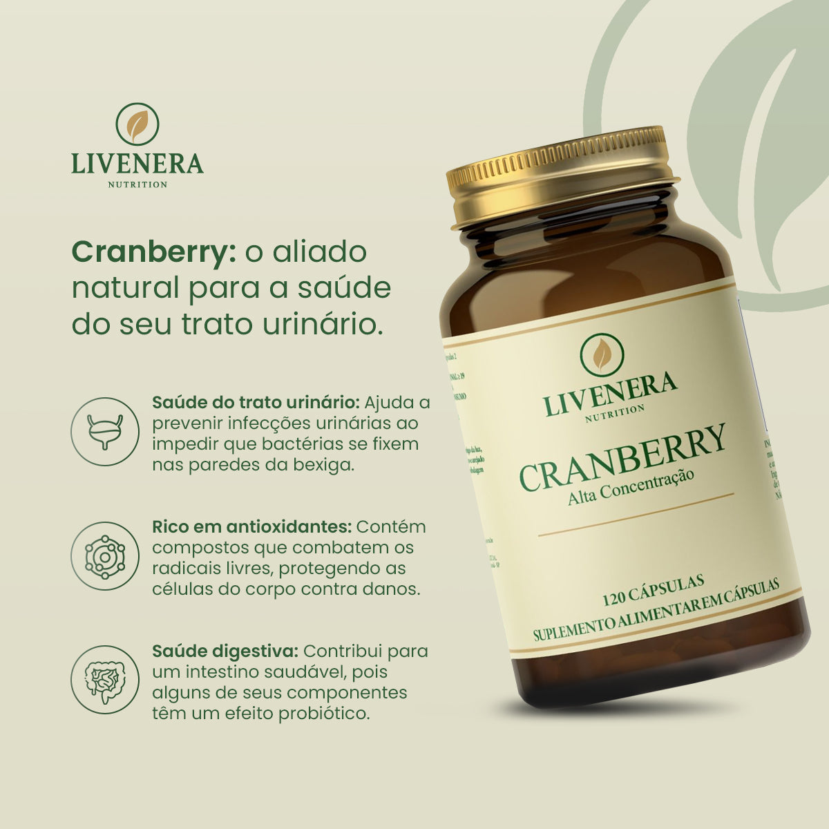 Cranberry 500mg 120 cápsulas Livenera Nutrition - suplemento antioxidante