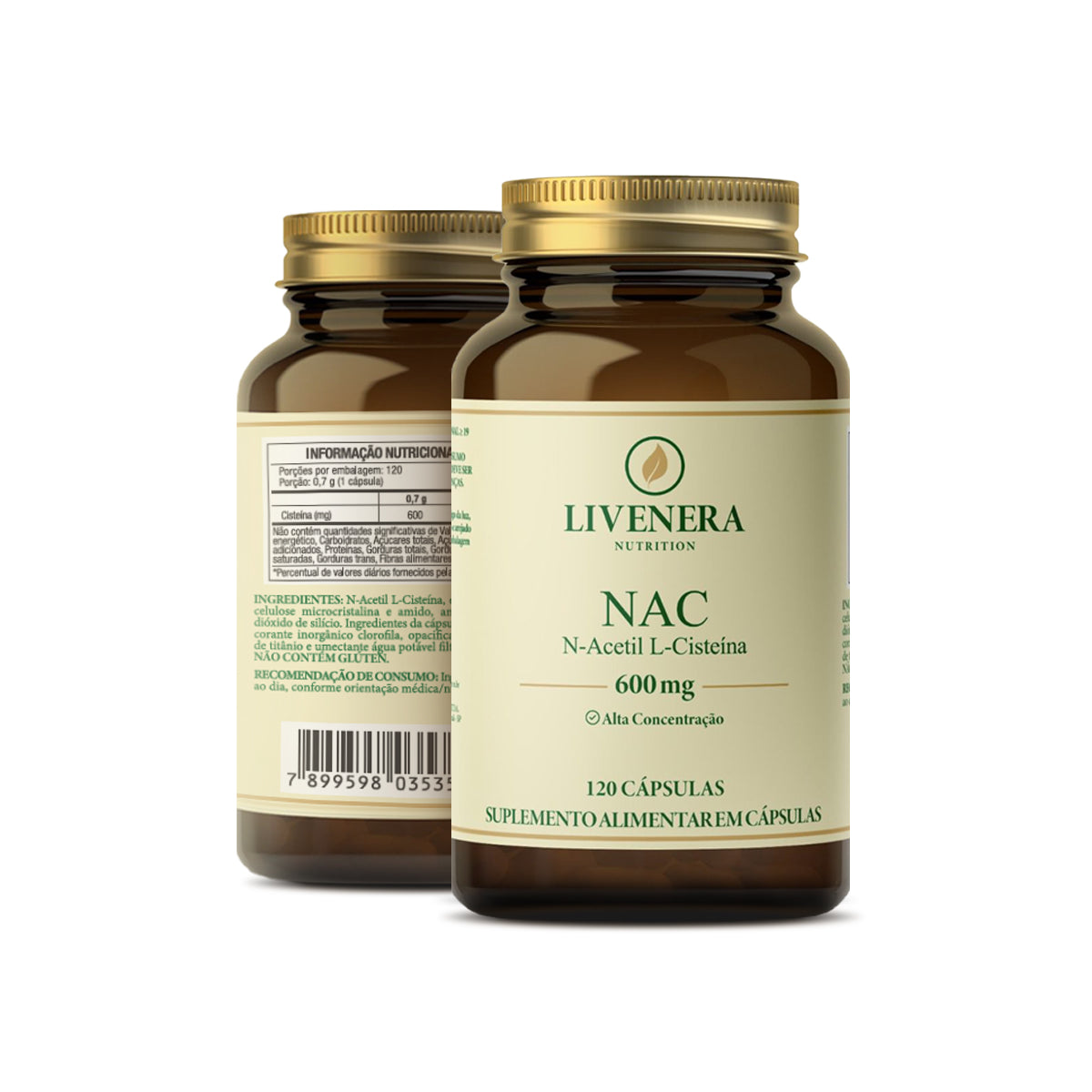 NAC 600mg N-Acetil Cisteína 120 cápsulas Livenera Nutrition - antioxidante