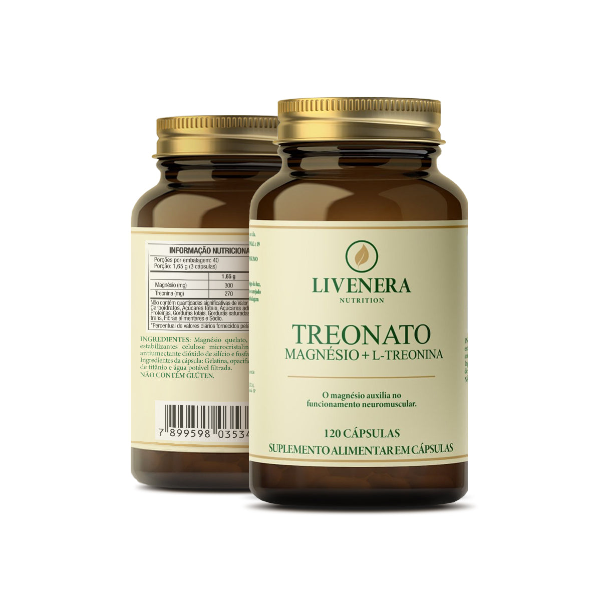 Magnésio Treonato L-Treonina 120 cápsulas Livenera Nutrition - cognição e sono