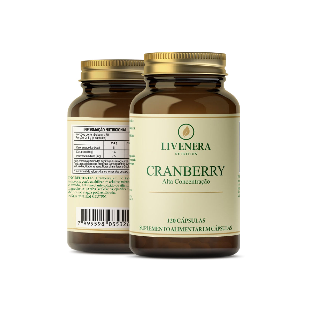 Cranberry 500mg 120 cápsulas Livenera Nutrition - suplemento antioxidante