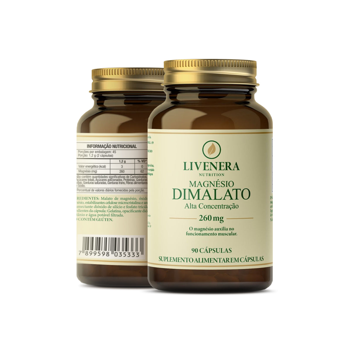 Magnésio Dimalato 90 cápsulas Livenera Nutrition - suplemento energia e disposição