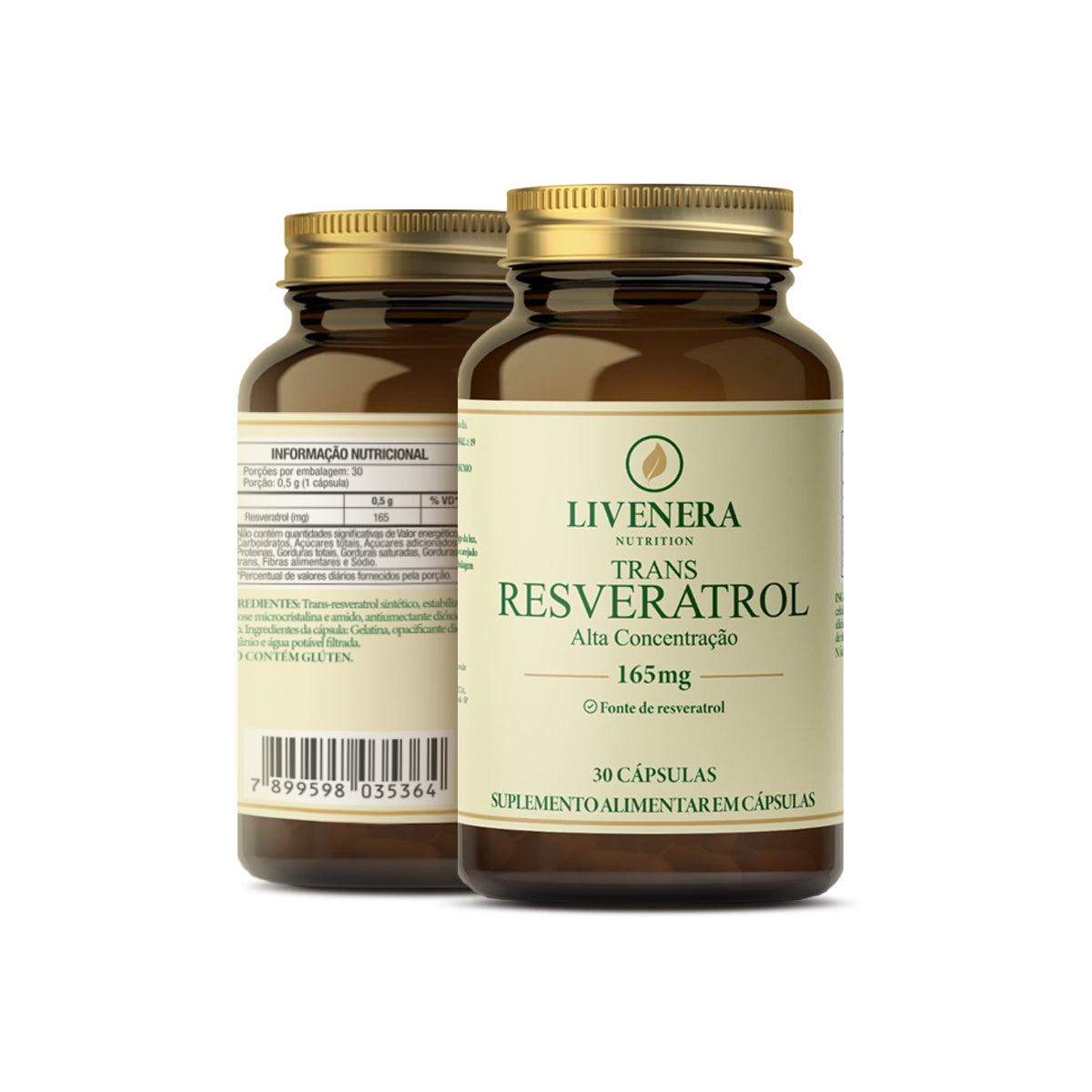 Resveratrol Trans 165mg 30 cápsulas Livenera Nutrition - antienvelhecimento