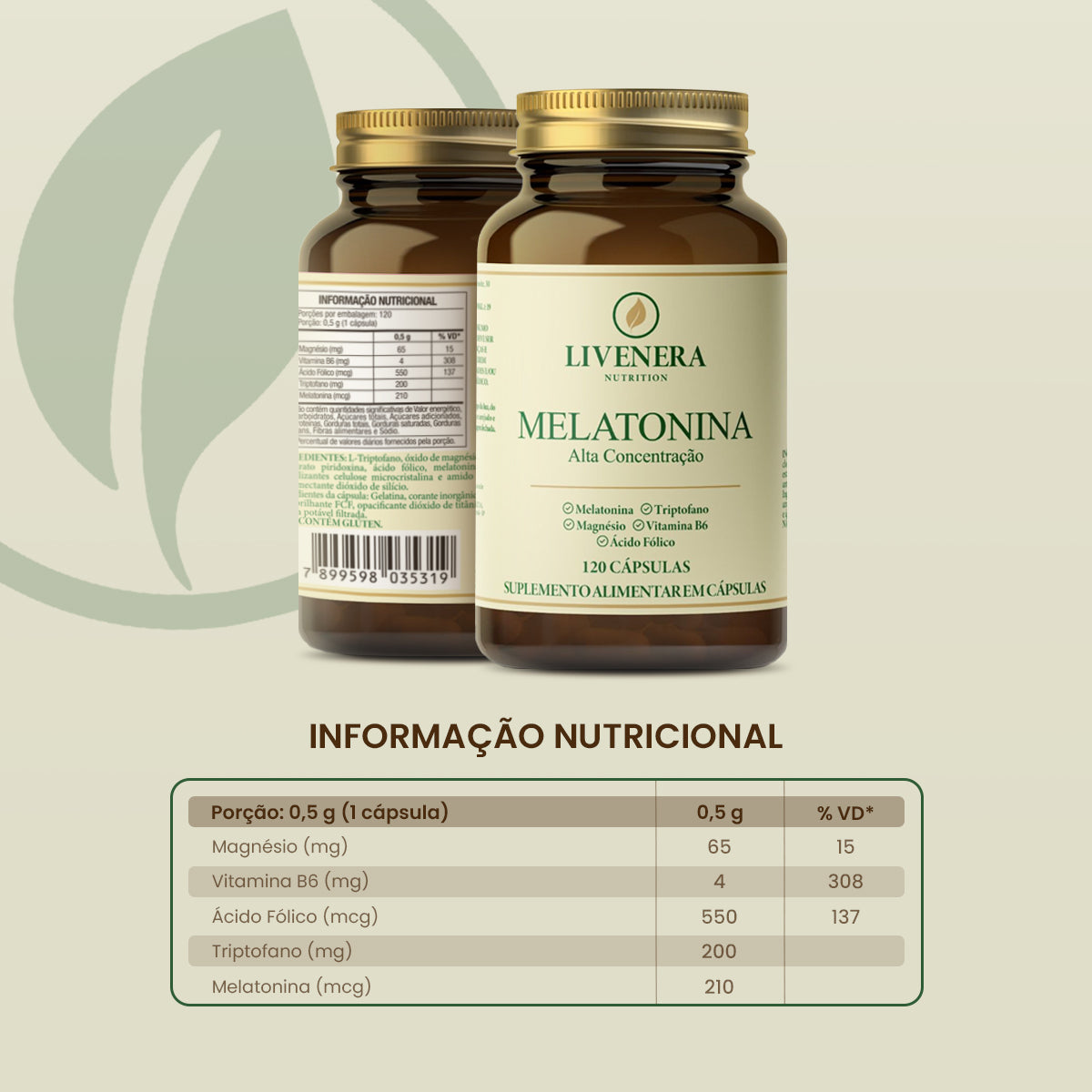 Melatonina 3mg 120 cápsulas Livenera Nutrition - suplemento para dormir melhor